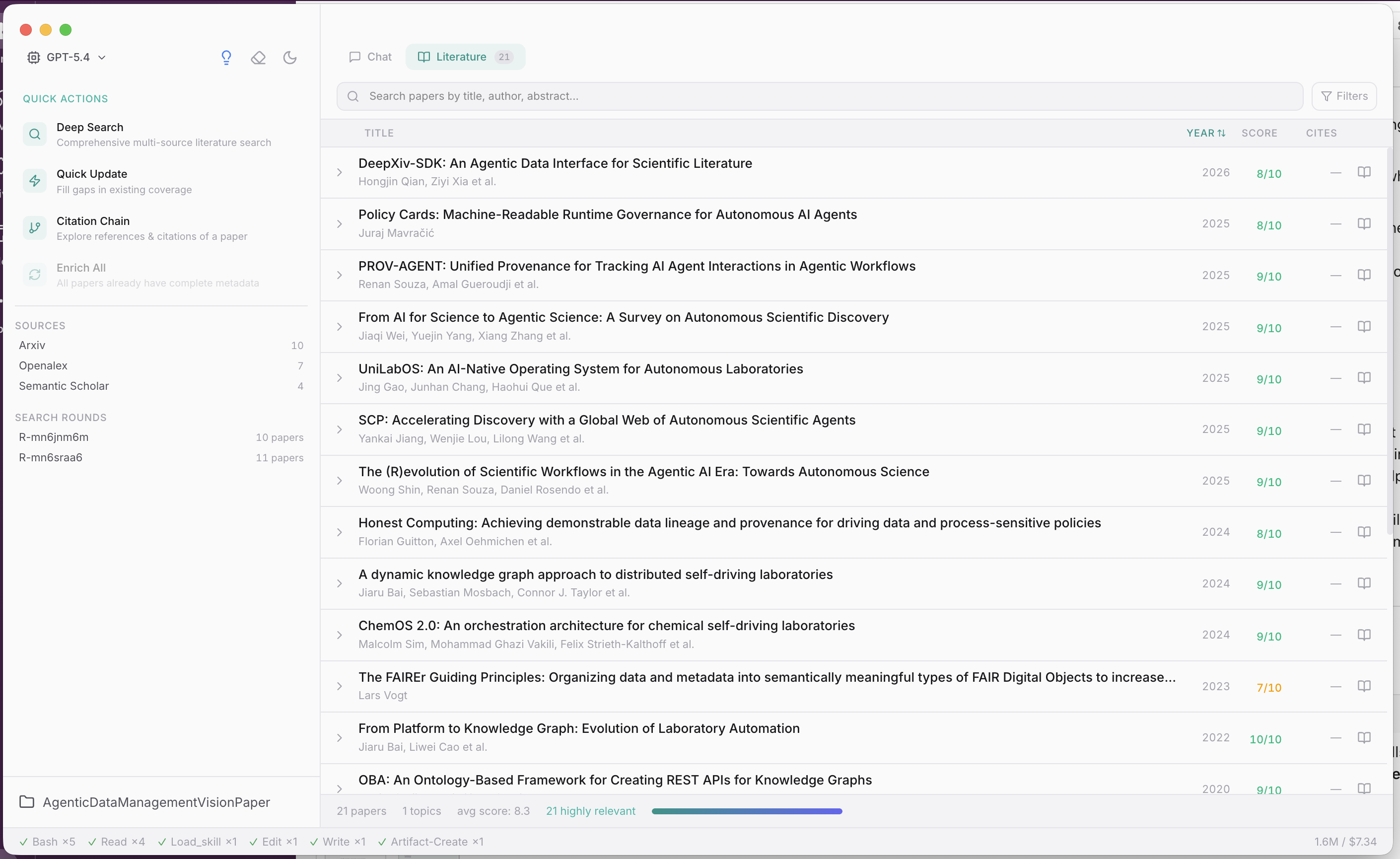 Literature search interface with multi-source results